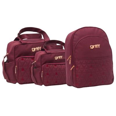 Kit Bolsas E Mochila Maternidade Griff Baby 3039-3040-3041 Vinho