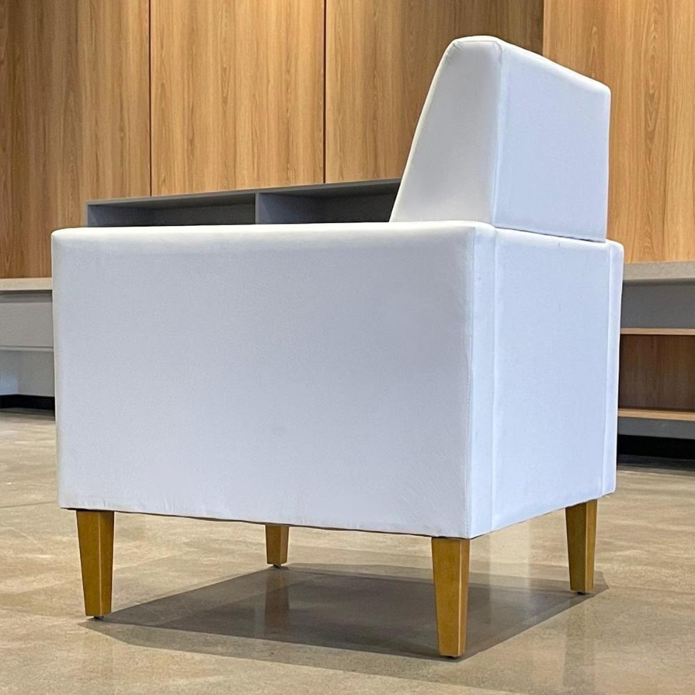 Poltrona Para Sala Pés De Madeira Thessa P04 Sintético Branco - Mpozenato - 7