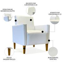 Poltrona Para Sala Pés De Madeira Thessa P04 Sintético Branco - Mpozenato - 3