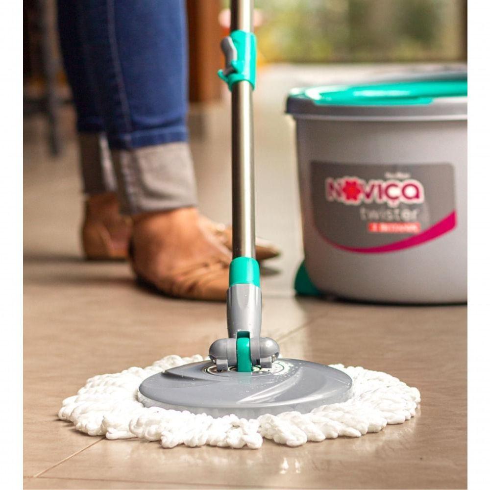 Kit Mop Twister De Microfibra Com Cabo E Balde 13l + 2 Refil Mop Twister Noviça Bettanin - 4