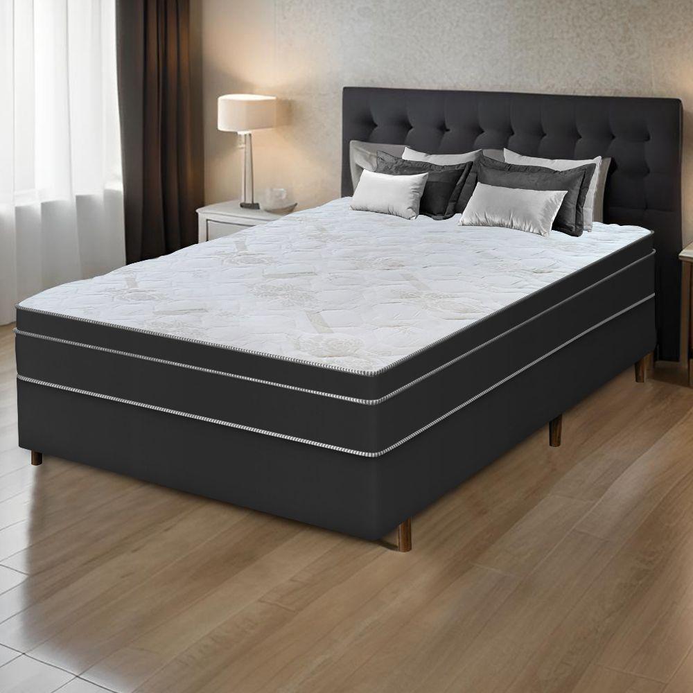 Cama Box Casal + Colchão Com Massageador Espuma D33 Função Ortopédica 138x188cm Preto - 2