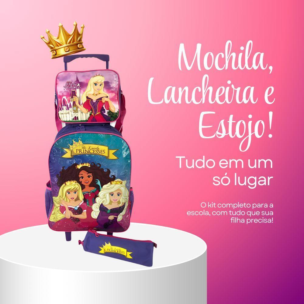Kit Mochila Infantil Escolar Com 3 Peças Princesas Rosa-roxo Volta As Aulas - 1