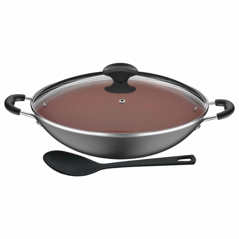 Wok Tramontina Vermont Em Alumínio Antiaderente Starflon Max Com Tampa Grafite 32 Cm 4,5 L - 1