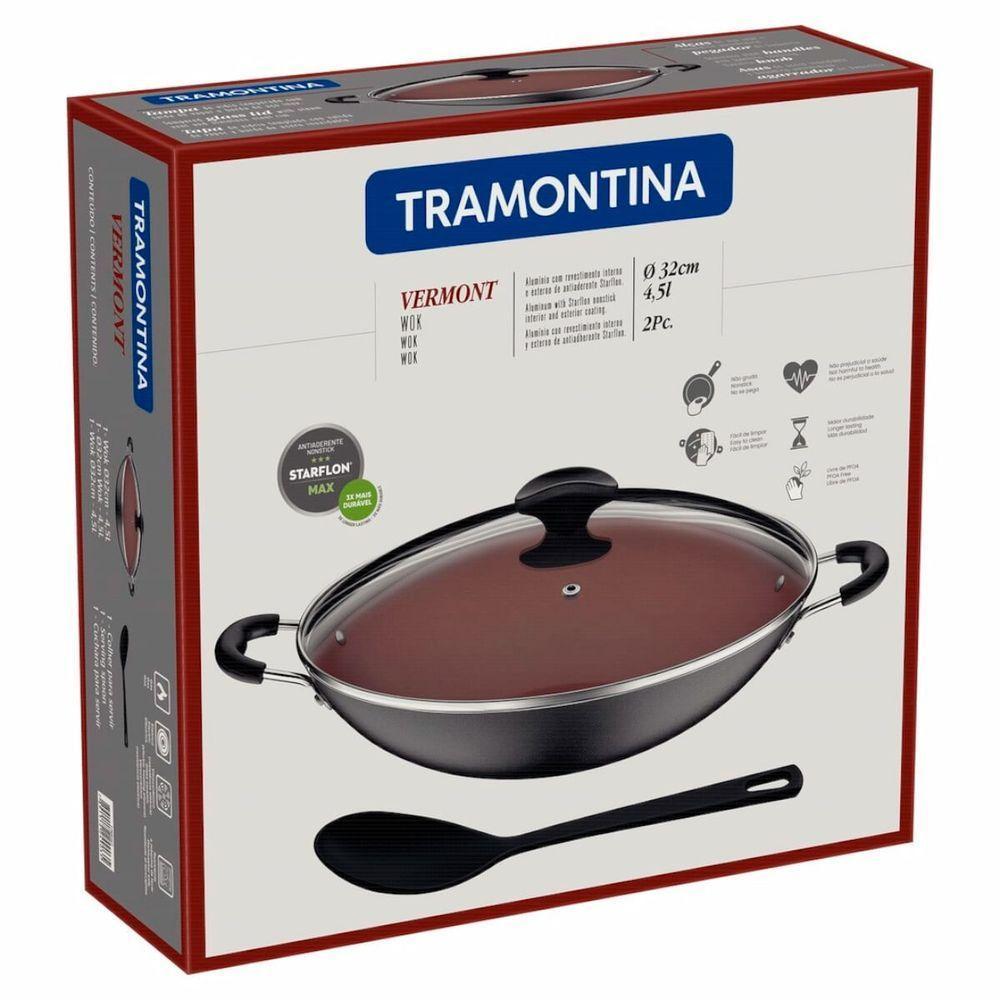 Wok Tramontina Vermont Em Alumínio Antiaderente Starflon Max Com Tampa Grafite 32 Cm 4,5 L - 5