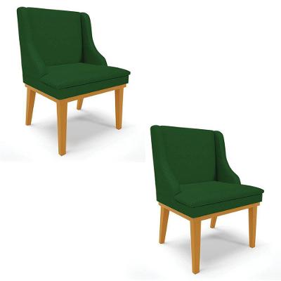 Kit 2 Cadeiras Estofadas Para Sala De Jantar Base Fixa De Madeira Castanho Lia Veludo Verde