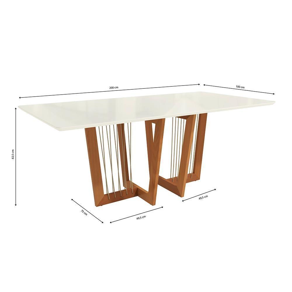 Mesa De Jantar Kappesberg Em Madeira Maciça Com Tampo De Vidro Off White 200cm - 2