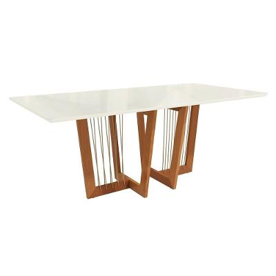 Mesa De Jantar Kappesberg Em Madeira Maciça Com Tampo De Vidro Off White 200cm