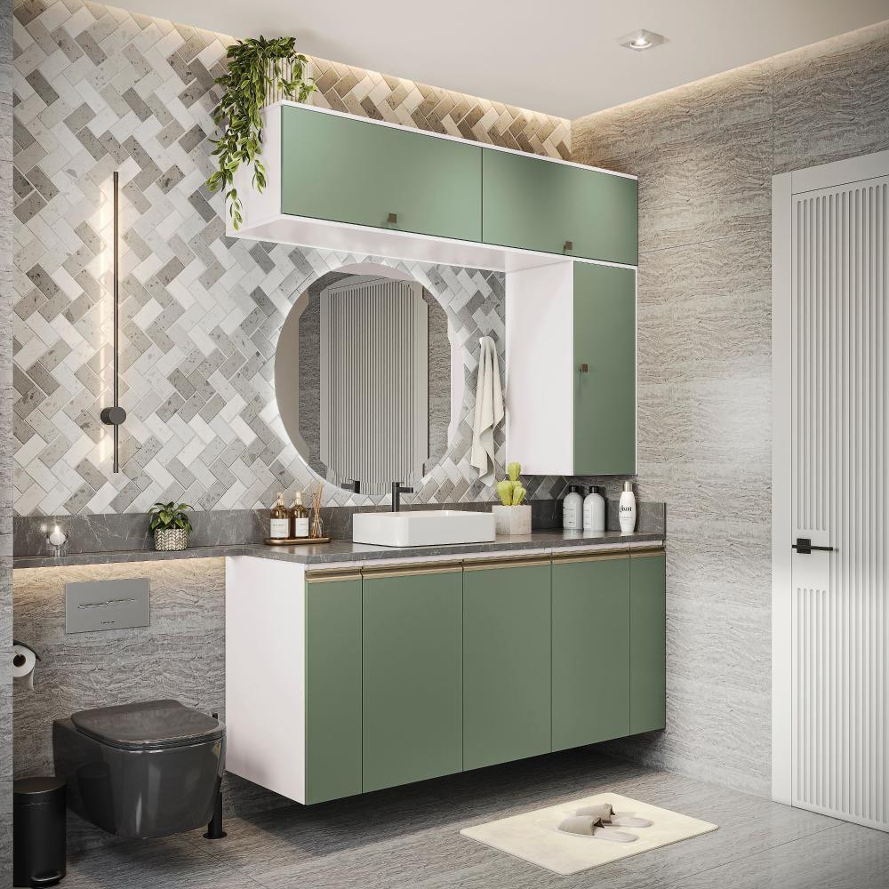 Conjunto Para Banheiro Kappesberg Celeste 7 Peças Branco/verde 160cm - 1