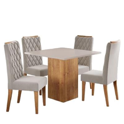 Conjunto Sala De Jantar Mesa Lord Quadrada 0,90m 4 Cadeiras Bele Veludo Viero Madeirado/off White