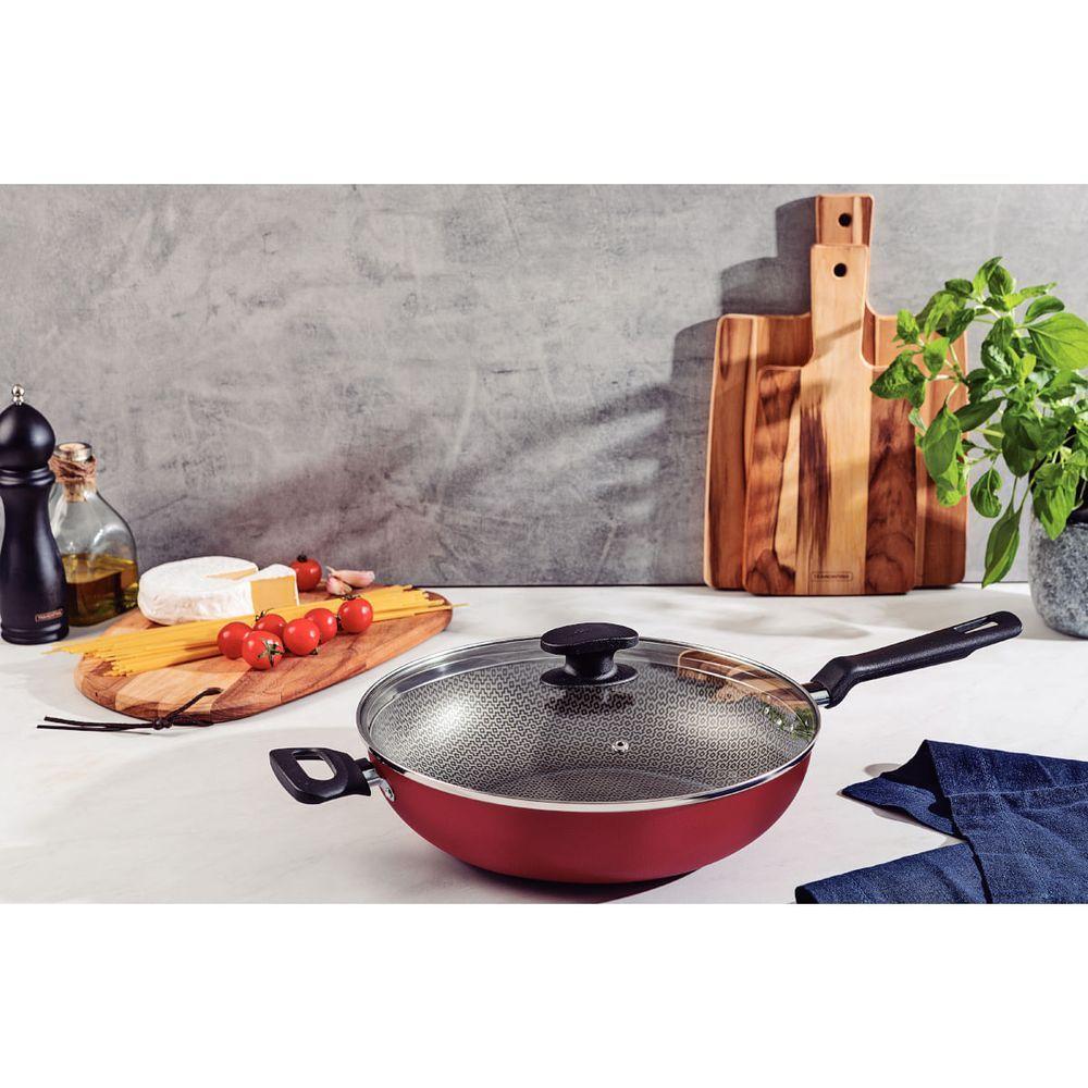 Wok Tramontina Loreto Em Alumínio Antiaderente Starflon Max Com Tampa De Vidro 28 Cm 3,3 L Vermelho - 2