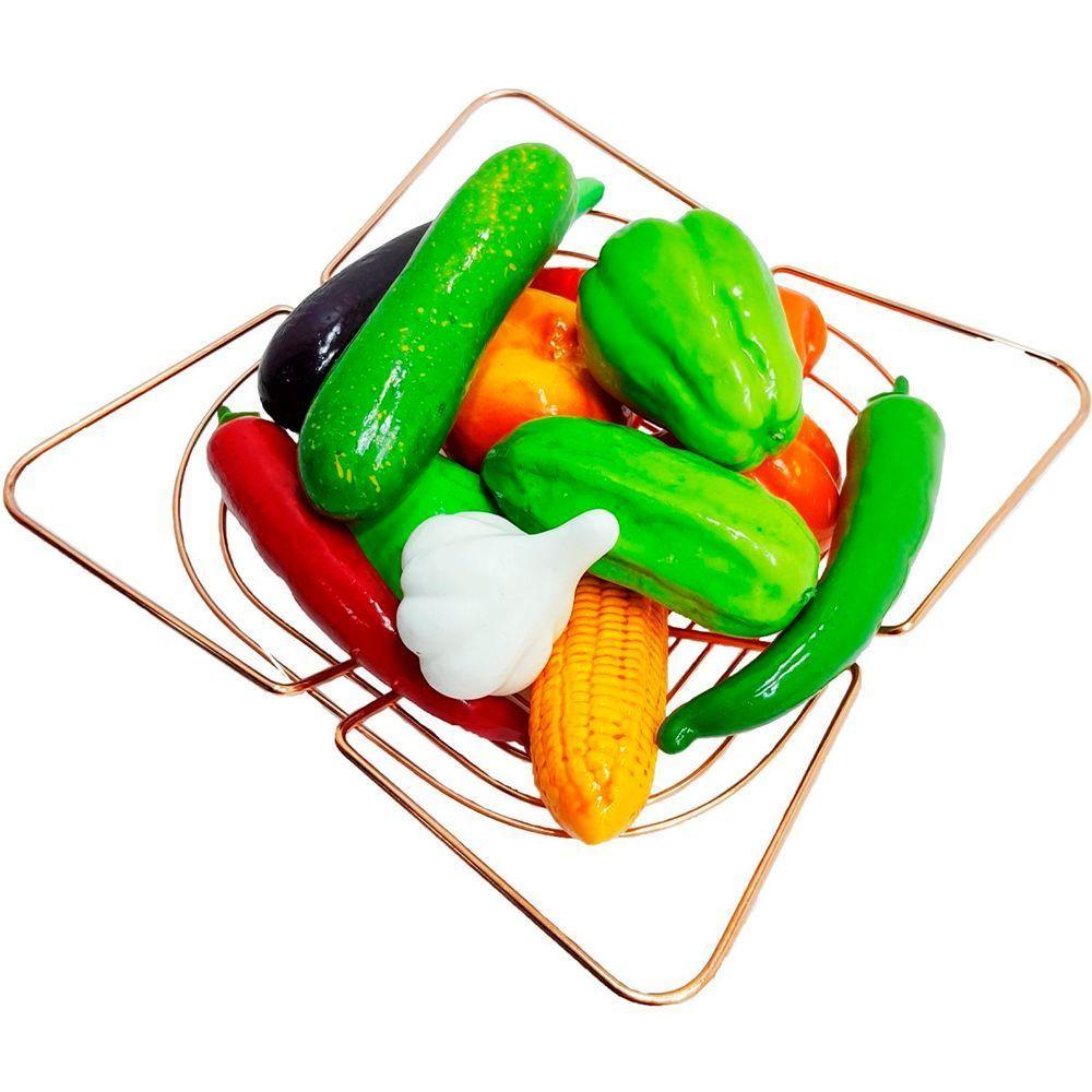 Kit Decoração Legumes Artificiais Isopor E Cesta Rose Inox - 2