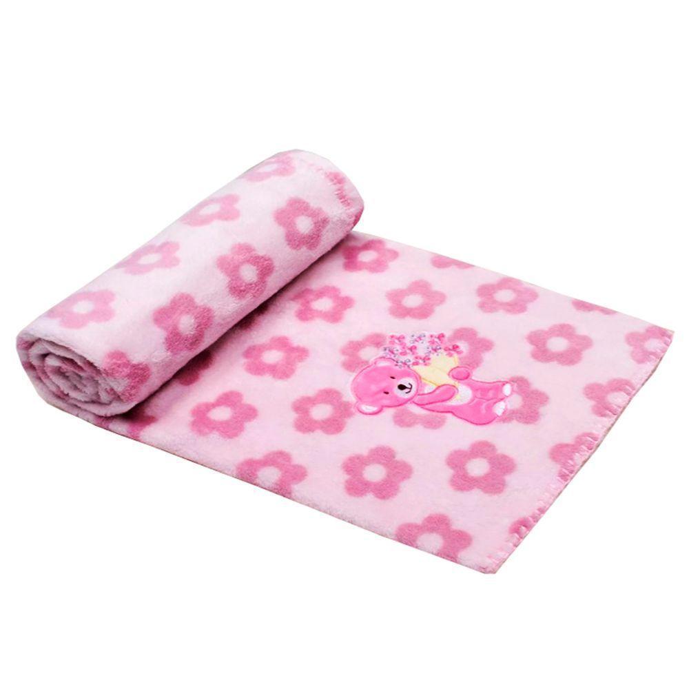Manta Berço Buettner Baby Estampada Microfibra Bordado Carinhosa 80cmx100m Rosa - 1