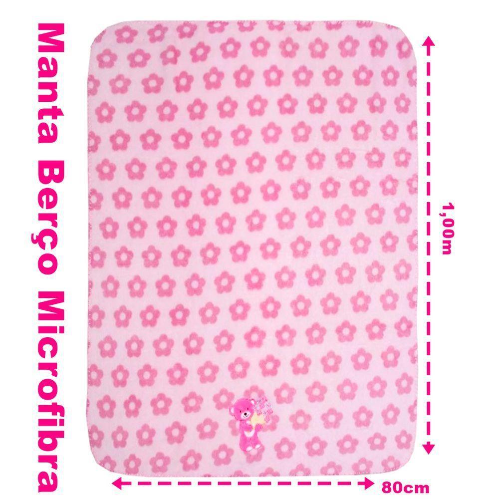 Manta Berço Buettner Baby Estampada Microfibra Bordado Carinhosa 80cmx100m Rosa - 4