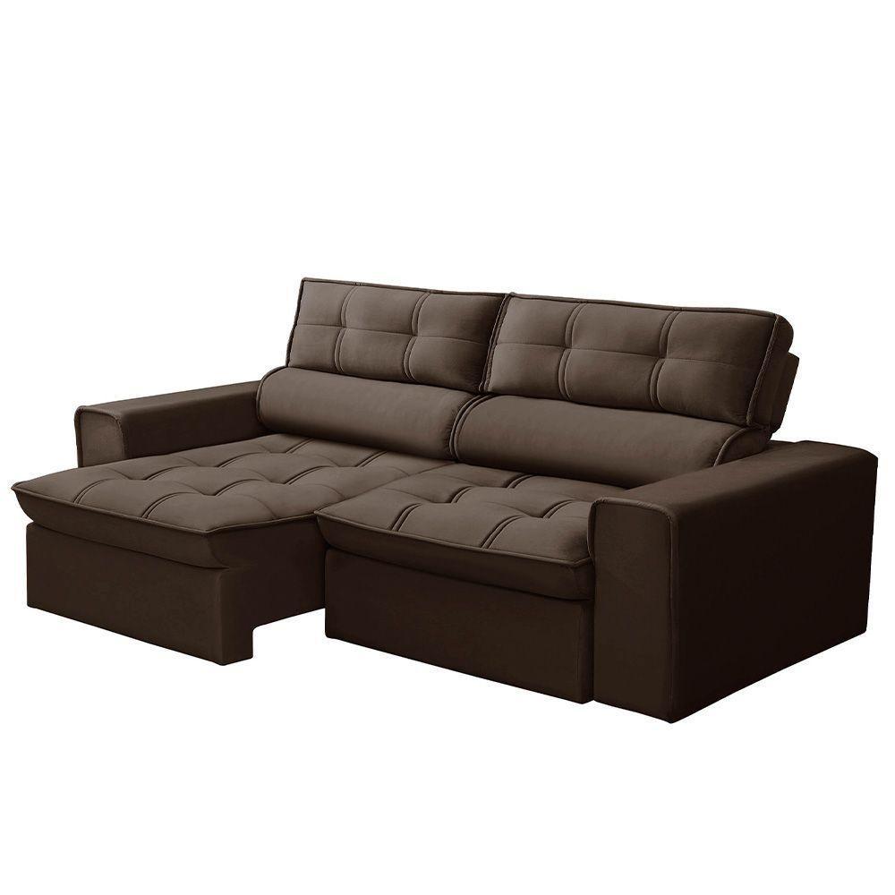 Sofá Retrátil Reclinável 3 Lugares 240Cm Blanches F05 Veludo Marrom - 1