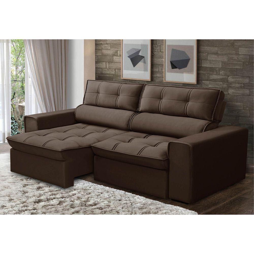 Sofá Retrátil Reclinável 3 Lugares 240Cm Blanches F05 Veludo Marrom - 4