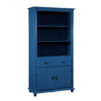 Estante Livreiro De Madeira Com 1 Gaveta E 2 Portas Pés Torneados - Azul Bic Laca