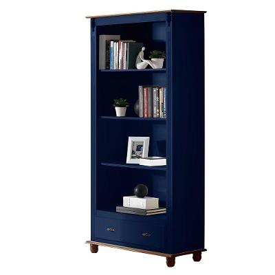 Estante Livreiro De Madeira 3 Prateleiras 1 Gaveta Pés Torneados - Azul Bic Com Tampo E Base Imbuia Glazer