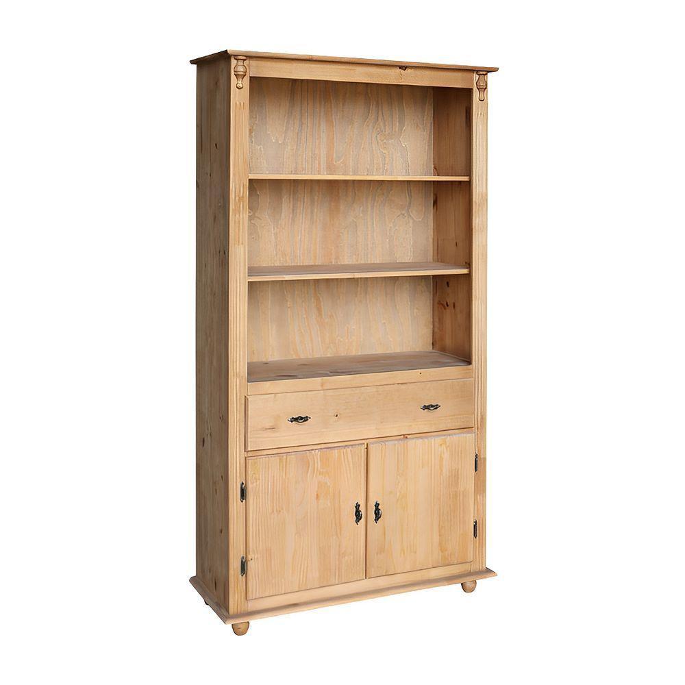 Estante Livreiro De Madeira Com 1 Gaveta E 2 Portas Pés Torneados - Cera (madeira Bruta) - 1