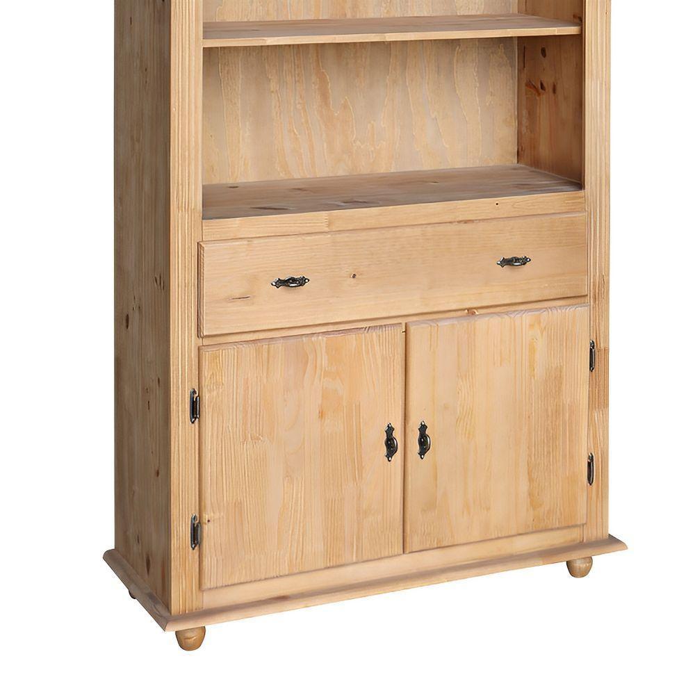 Estante Livreiro De Madeira Com 1 Gaveta E 2 Portas Pés Torneados - Cera (madeira Bruta) - 3