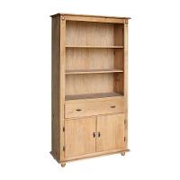 Estante Livreiro De Madeira Com 1 Gaveta E 2 Portas Pés Torneados - Cera (madeira Bruta) - 1