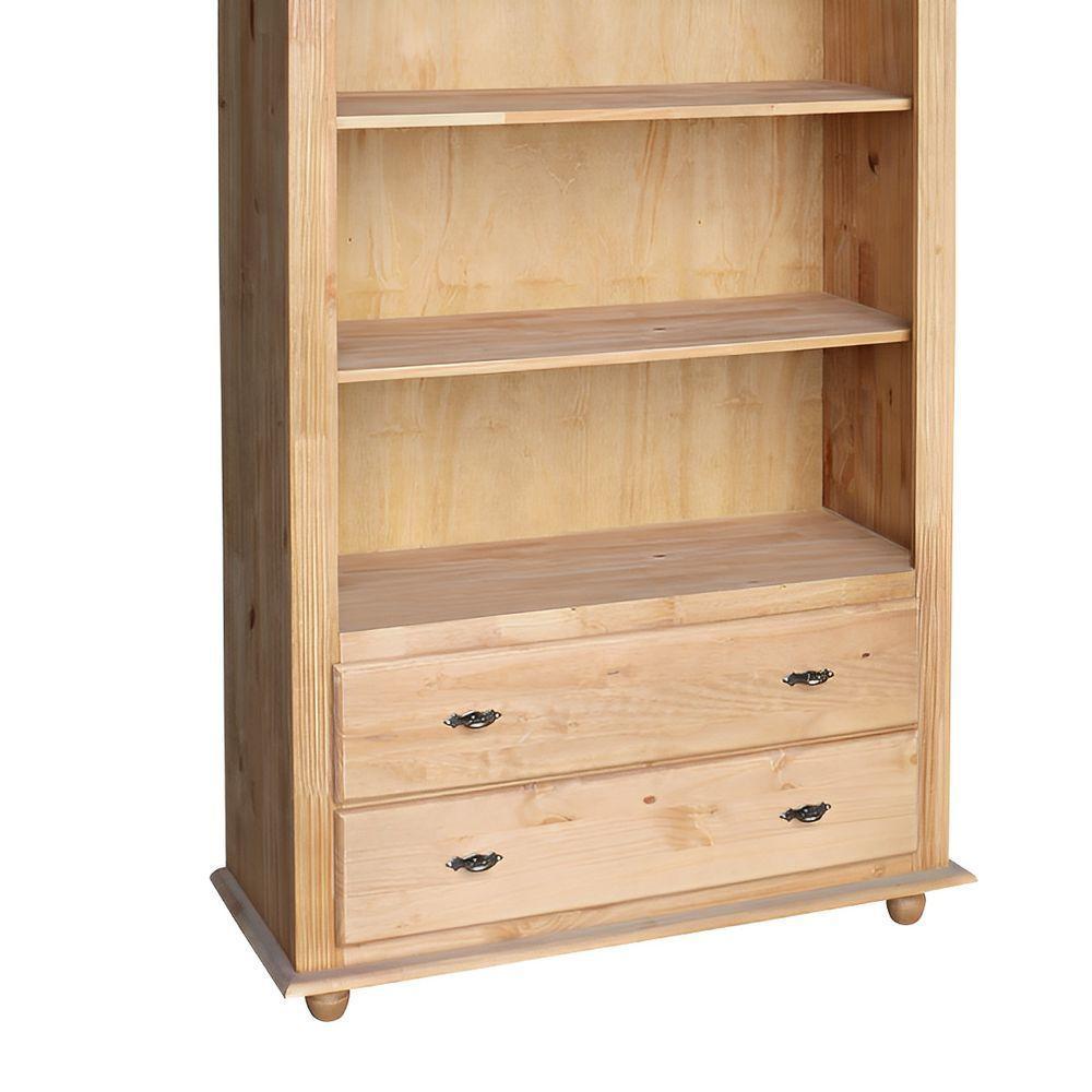 Estante Livreiro De Madeira 3 Prateleiras 2 Gavetas Pés Torneados - Cera (madeira Bruta) - 3