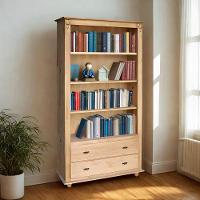 Estante Livreiro De Madeira 3 Prateleiras 2 Gavetas Pés Torneados - Cera (madeira Bruta) - 2