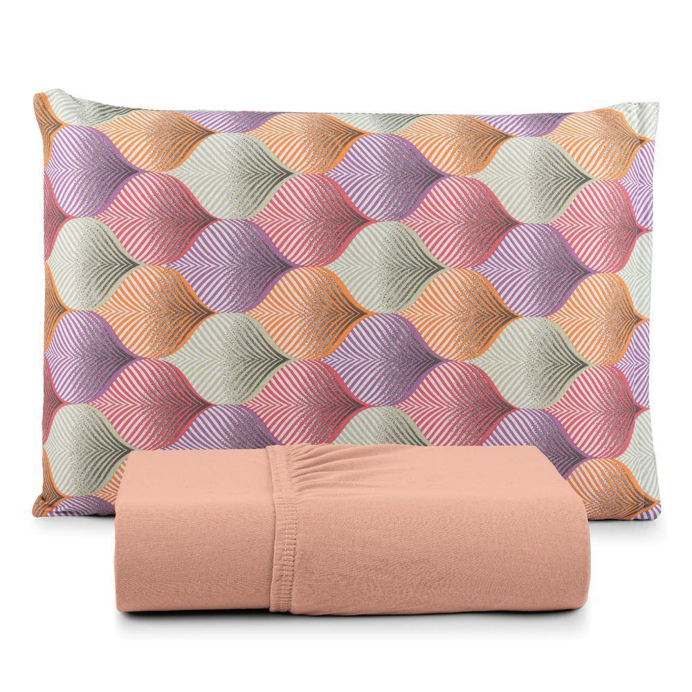 Jogo De Lençol Casal Malha 100% Algodão C- Elástico 3 Pçs Cor Do Lençol Salmão - 1