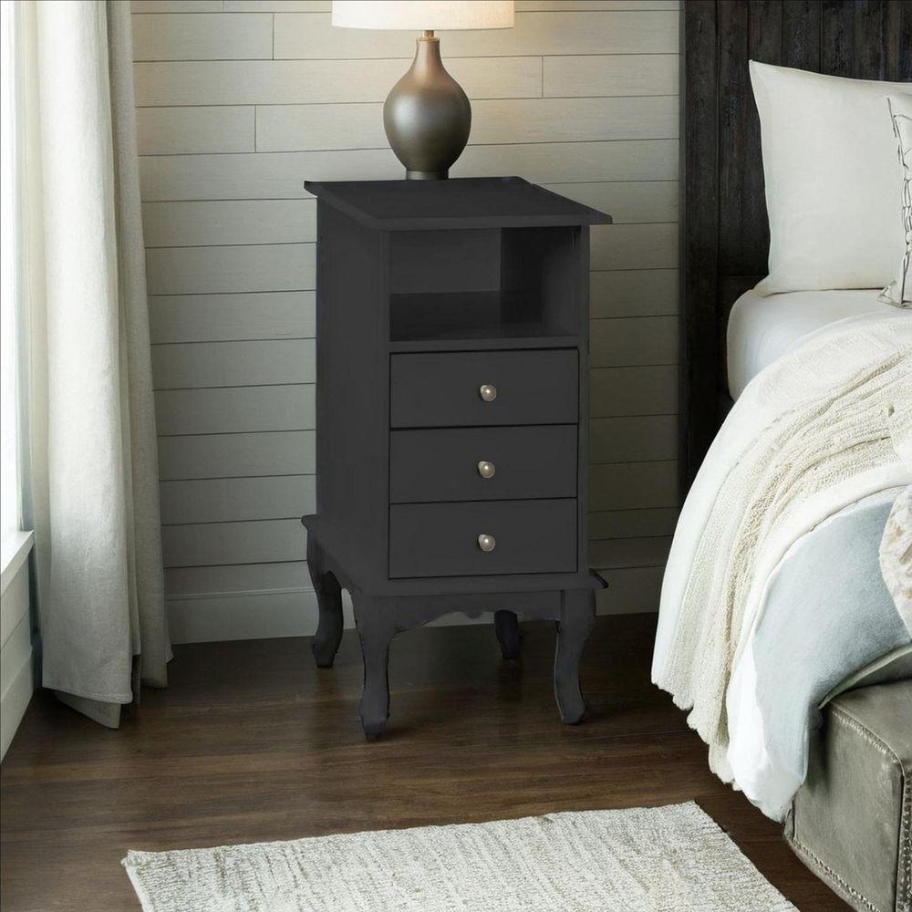 Mesa De Cabeceira Com Gaveta E Nicho Pés Luiz Xv - Preto Laca - 1