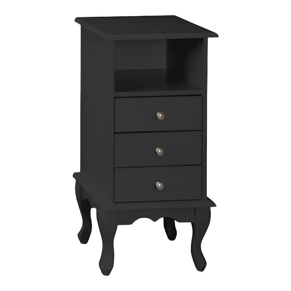 Mesa De Cabeceira Com Gaveta E Nicho Pés Luiz Xv - Preto Laca - 2