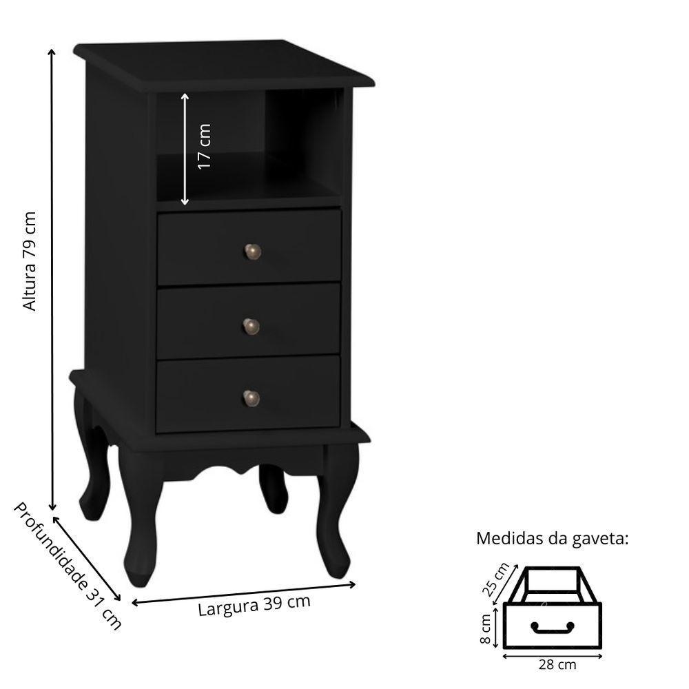 Mesa De Cabeceira Com Gaveta E Nicho Pés Luiz Xv - Preto Laca - 4
