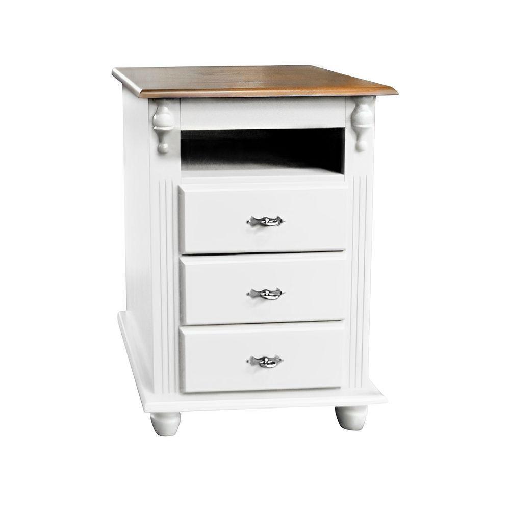 Mesa De Cabeceira Com Nicho E Pés Torneados - Branco Laca Com Tampo Imbuia Glazer - 2