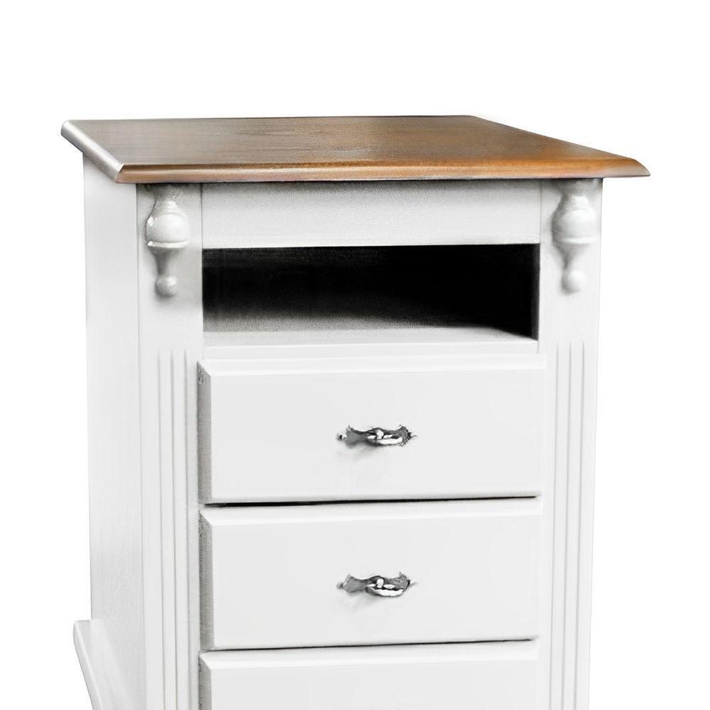 Mesa De Cabeceira Com Nicho E Pés Torneados - Branco Laca Com Tampo Imbuia Glazer - 3