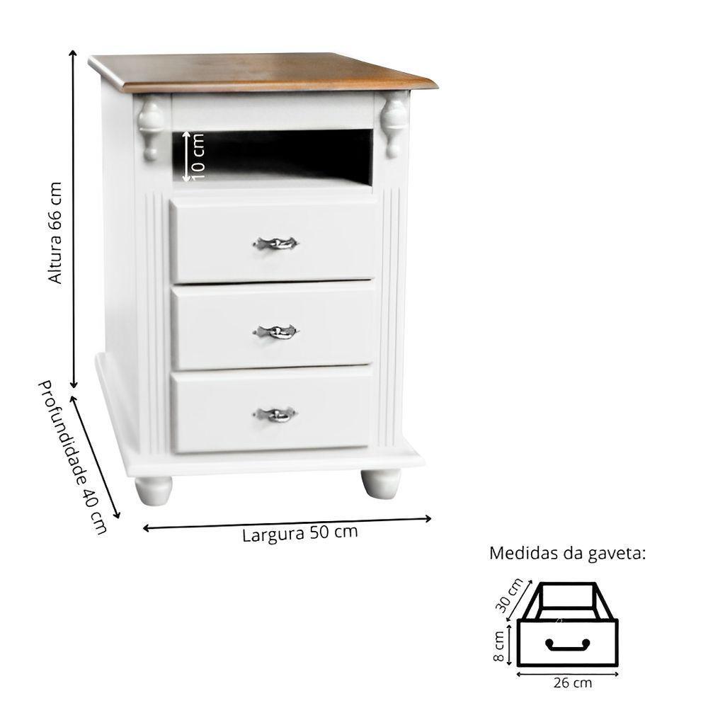 Mesa De Cabeceira Com Nicho E Pés Torneados - Branco Laca Com Tampo Imbuia Glazer - 4