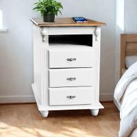 Mesa De Cabeceira Com Nicho E Pés Torneados - Branco Laca Com Tampo Imbuia Glazer - 1