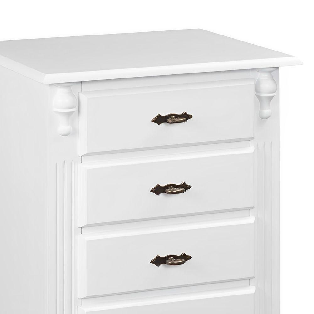 Mesa De Cabeceira Com 4 Gavetas E Pés Torneados - Branco Laca - 2