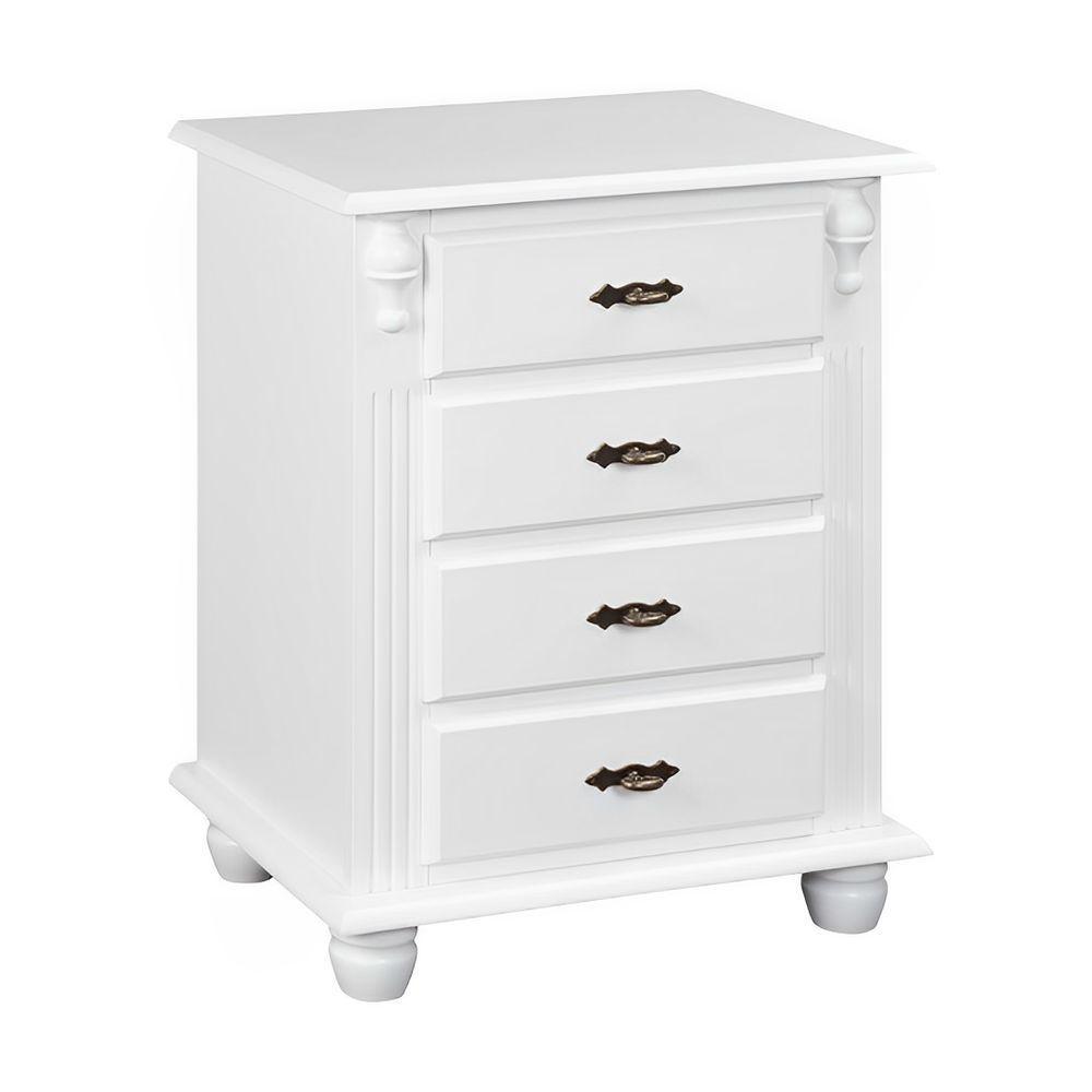 Mesa De Cabeceira Com 4 Gavetas E Pés Torneados - Branco Laca - 4