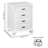 Mesa De Cabeceira Com 4 Gavetas E Pés Torneados - Branco Laca - 3