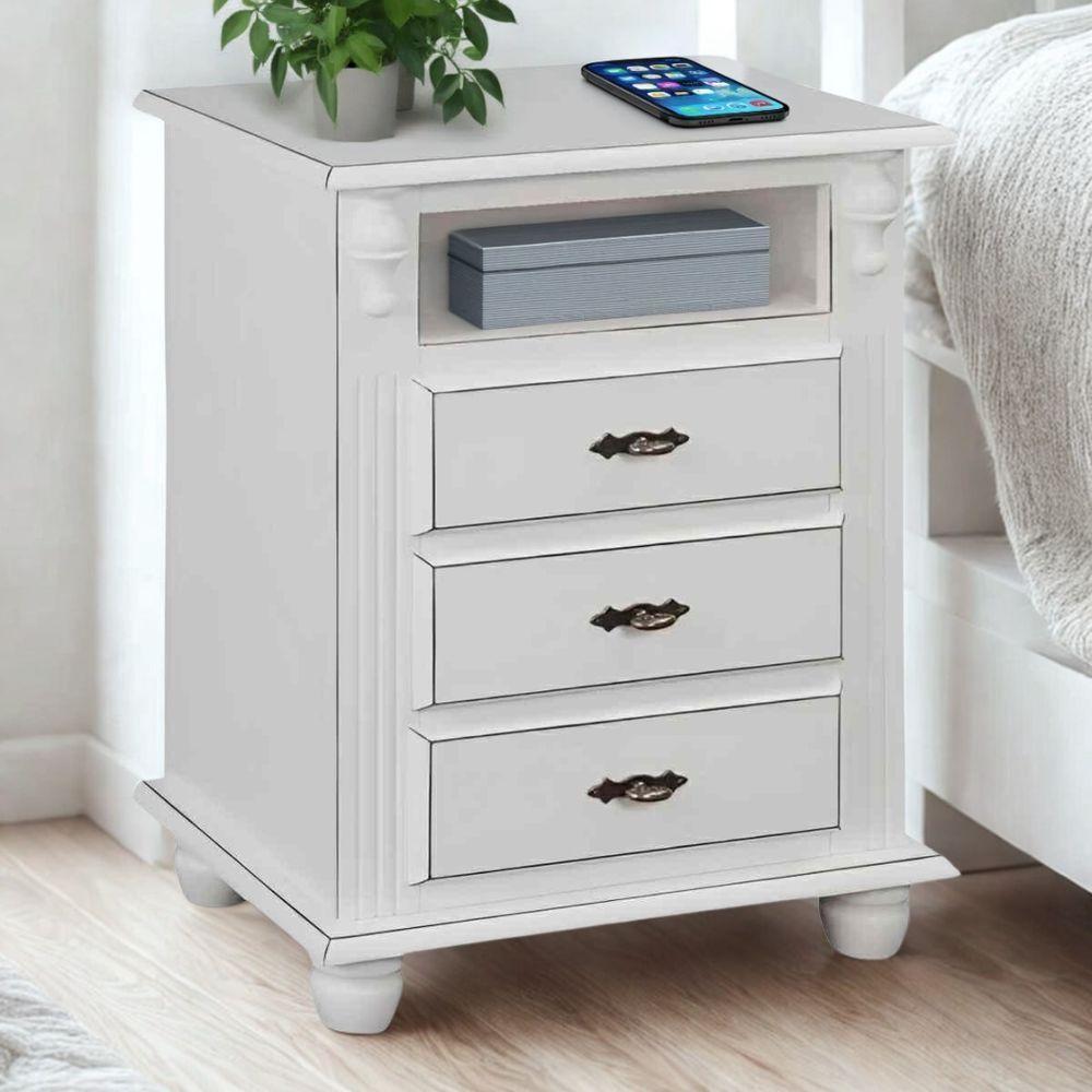 Mesa De Cabeceira Com Nicho E Pés Torneados - Branco Laca - 1