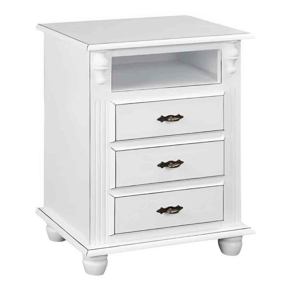 Mesa De Cabeceira Com Nicho E Pés Torneados - Branco Laca - 2