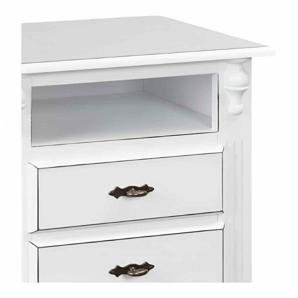 Mesa De Cabeceira Com Nicho E Pés Torneados - Branco Laca - 3