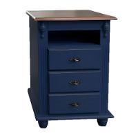 Mesa De Cabeceira Com Nicho E Pés Torneados - Azul Bic Com Tampo Castanho Envelhecido - 2