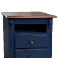 Mesa De Cabeceira Com Nicho E Pés Torneados - Azul Bic Com Tampo Castanho Envelhecido - 3