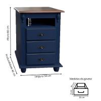 Mesa De Cabeceira Com Nicho E Pés Torneados - Azul Bic Com Tampo Castanho Envelhecido - 4
