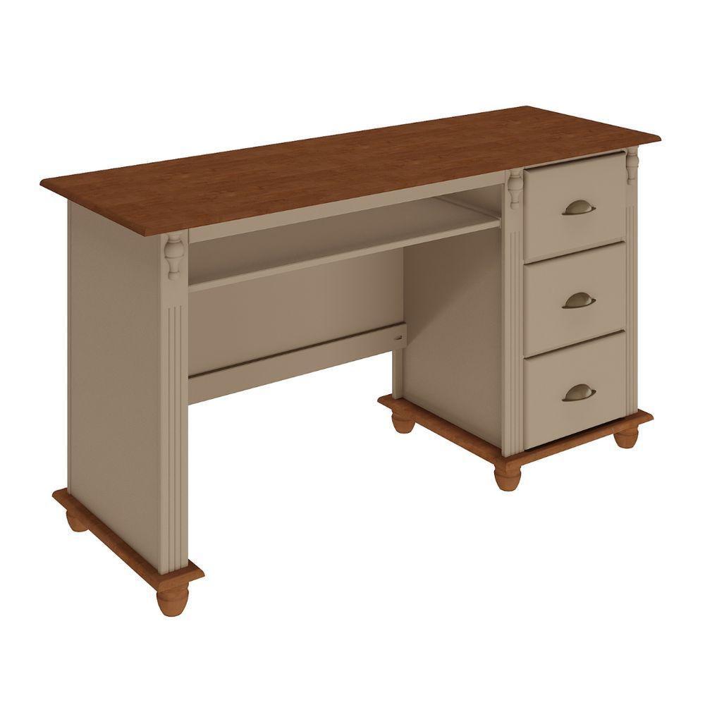 Escrivaninha Com Porta Teclado E Pés Torneados - Amêndoa Laca Com Tampo E Base Imbuia Glazer - Puxador Concha - 2