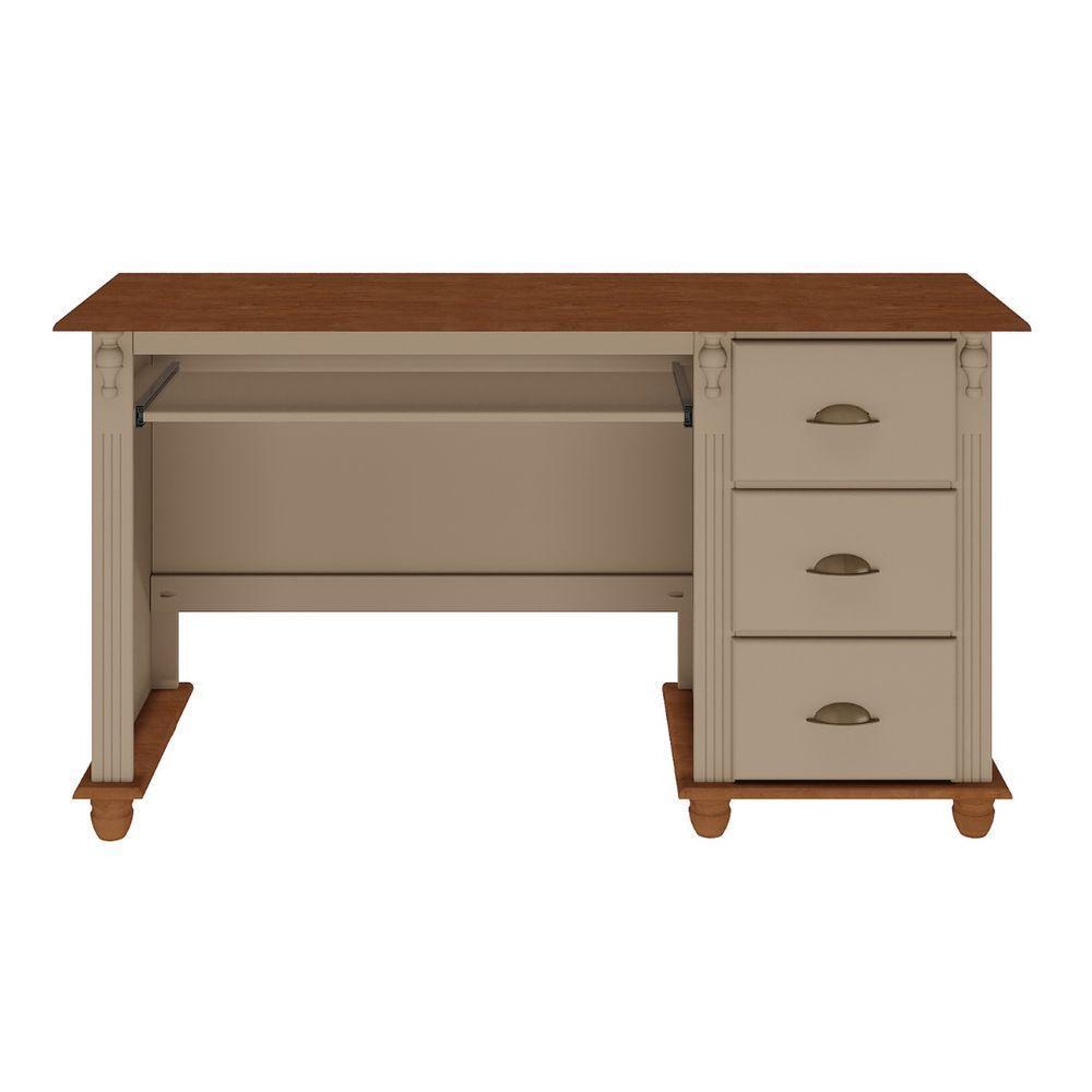 Escrivaninha Com Porta Teclado E Pés Torneados - Amêndoa Laca Com Tampo E Base Imbuia Glazer - Puxador Concha - 3