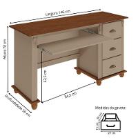 Escrivaninha Com Porta Teclado E Pés Torneados - Amêndoa Laca Com Tampo E Base Imbuia Glazer - Puxador Concha - 5