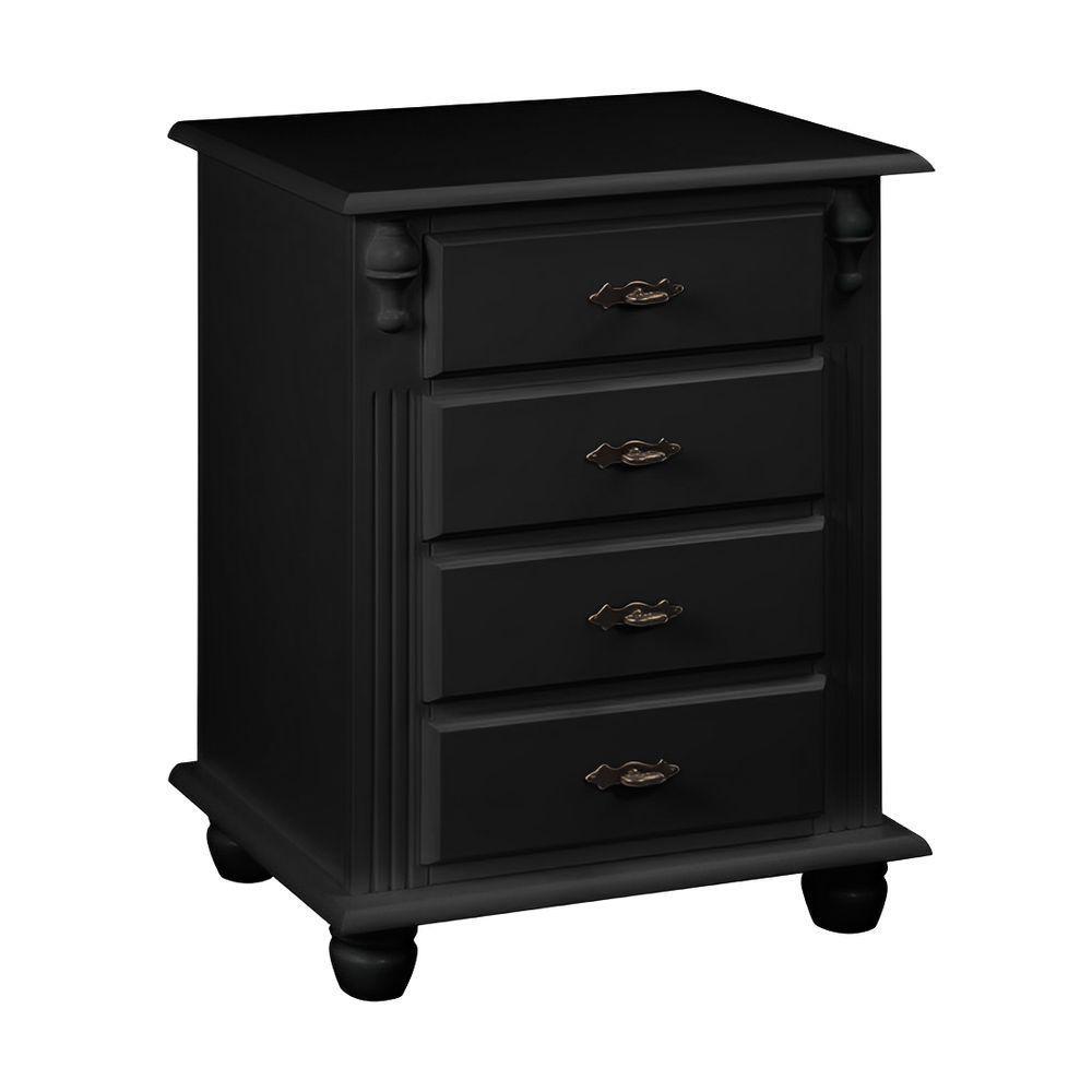 Mesa De Cabeceira Com 4 Gavetas E Pés Torneados - Preto Laca - 2