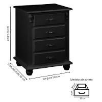 Mesa De Cabeceira Com 4 Gavetas E Pés Torneados - Preto Laca - 4