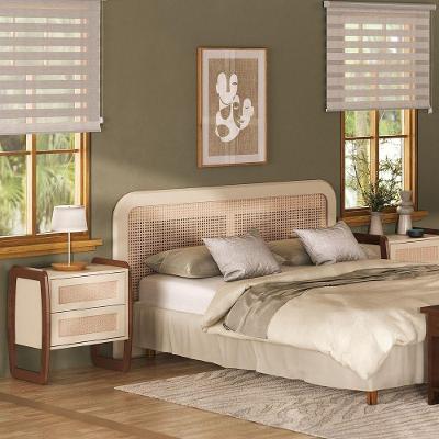 Cabeceira De Cama Cantos Arredondados Com Rattan Nude Laca Rattan Natural - Casal - 138 Cm