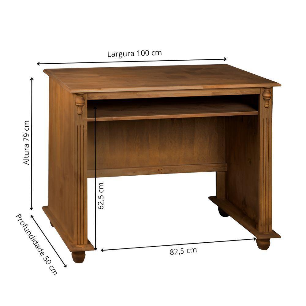 Escrivaninha De Madeira Com Porta Teclado E Pés Torneados - Imbuia Glazer - 5